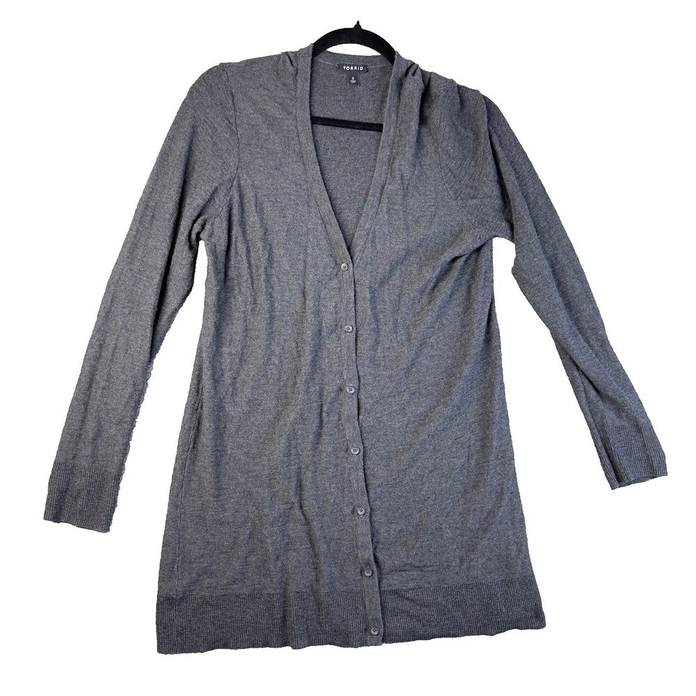TORRID Cardigan Womens 0 Gray Button Up Long Sleeve Sweater Cotton V-Neck Casual